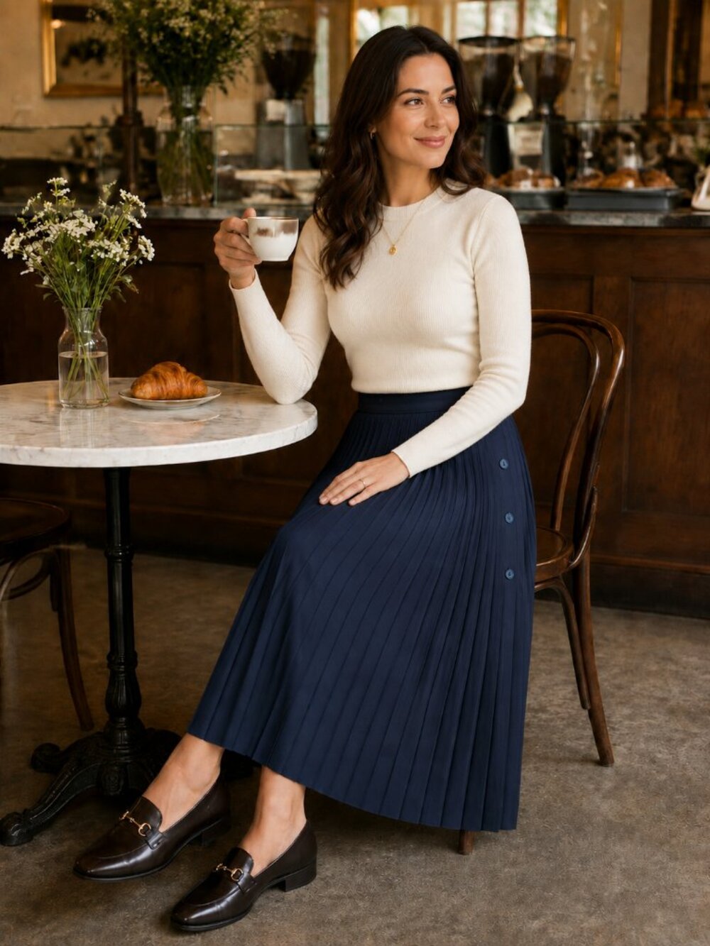 Vintage Mr. Jax 100% Wool Navy Pleated Midi Skirt Canada | Size 12